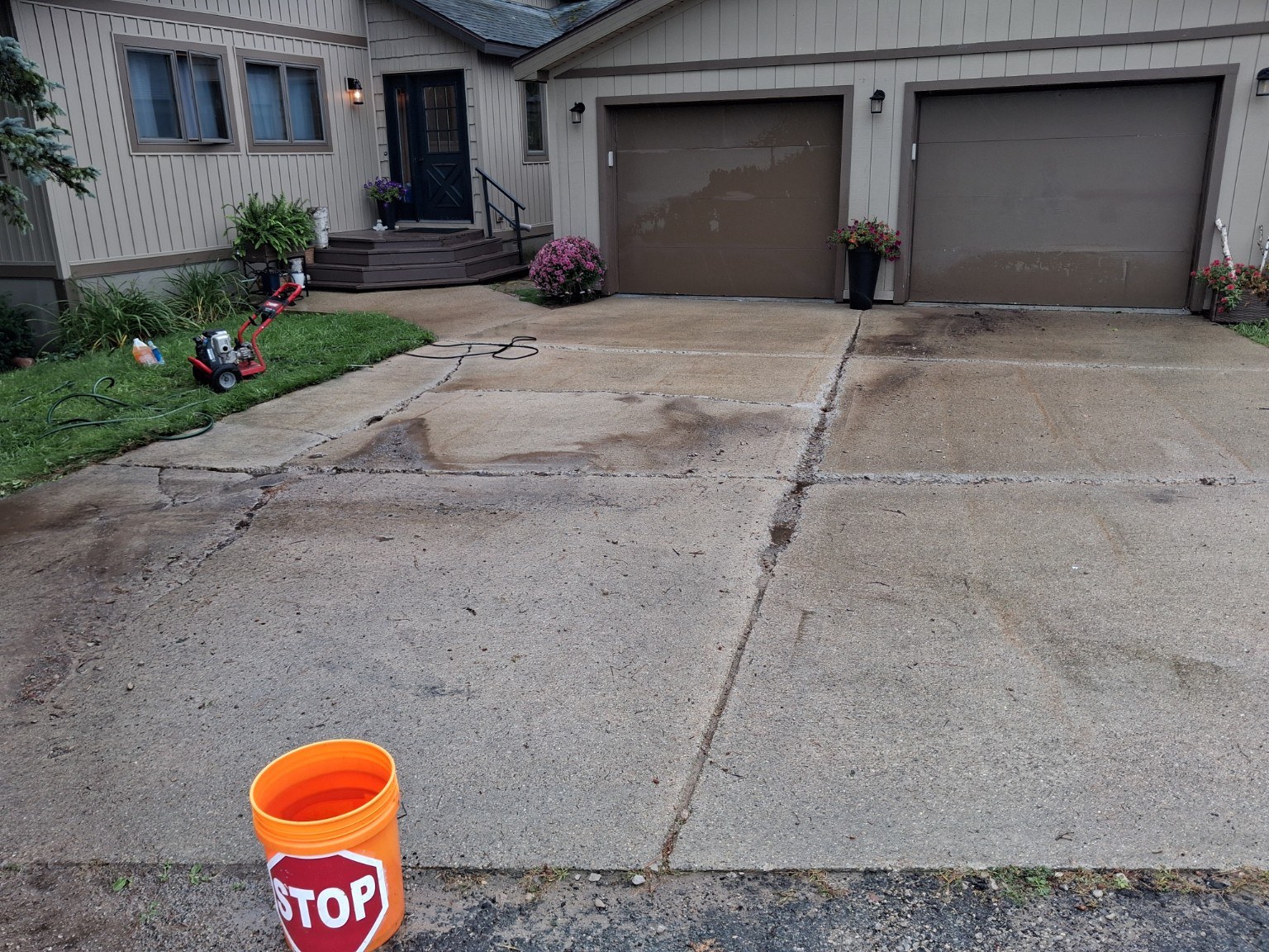 Driveway cleaning in progress